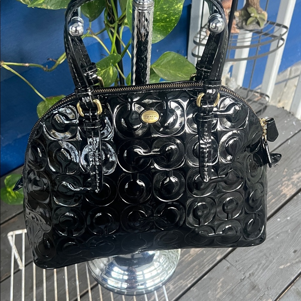 Coach Glossy Black Embossed Handbag